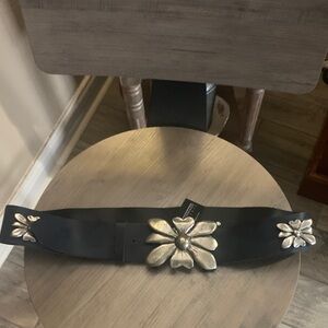 Black Belt with Silver Floral Accents Antoniazzi Firenze